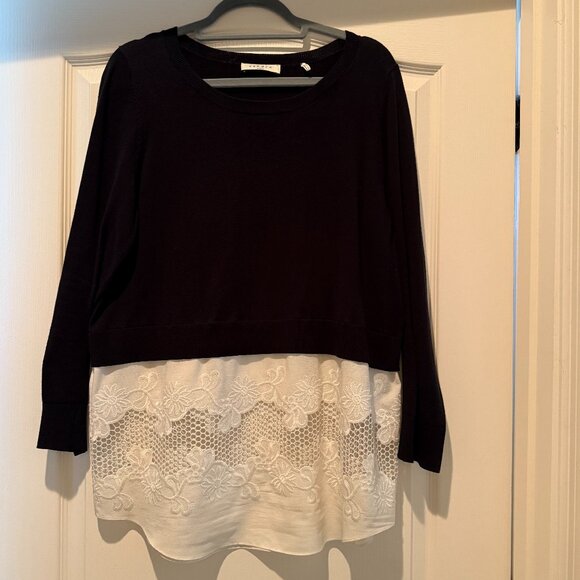 Sandro Paris | Sakura Layered Mixed Media Sweater | Black/White | Size: L/3 - Picture 1 of 16